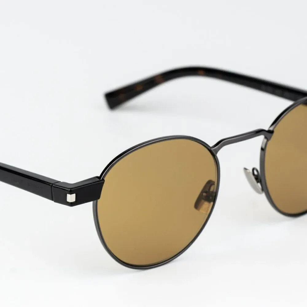 NEW Saint Laurent SL707 003 Ruthenium Grey Havana Nicotine Oval Unisex Sunglasse